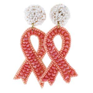 Pink Ribbon Beaded Earrings